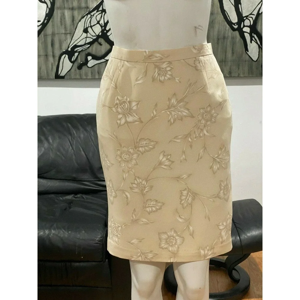 ESCADA MARGARETHA LEY VINTAGE SILK FLORAL BEIGE JACKET SKIRT SUIT 38 8 🌸